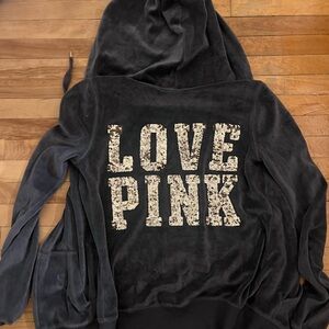 PINK Victoria's Secret Charcoal Hoodie with Sequin Dog